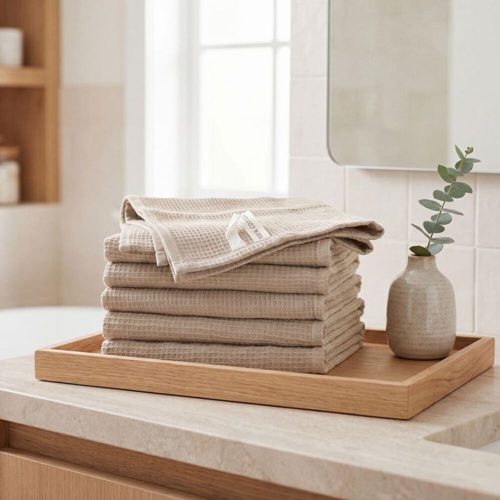 6Pack Cotton Weave Reusable Absorbent Cleaning Rags 14" x 14" Khaki